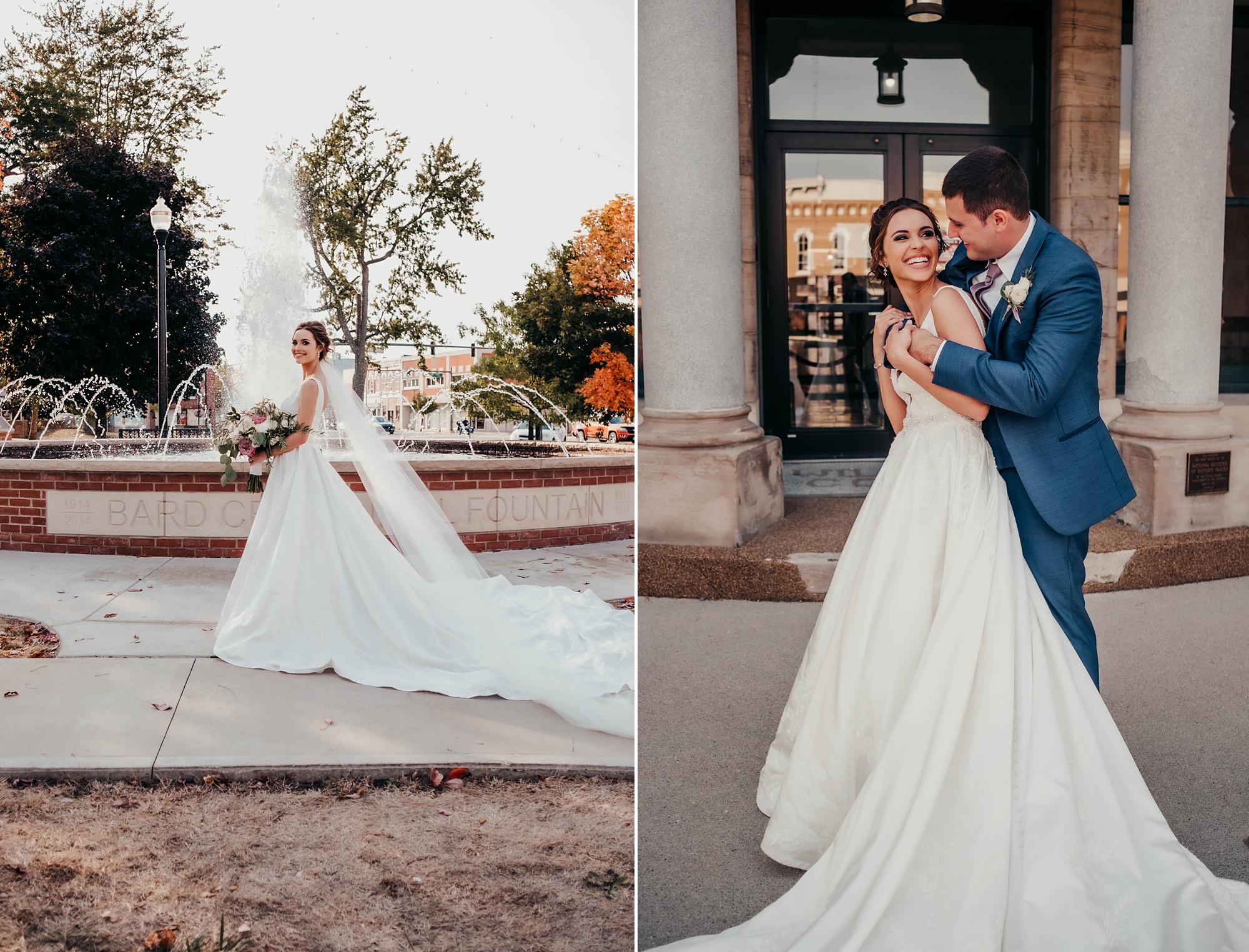 fall bridal portraits in Montpelier OH by fountain